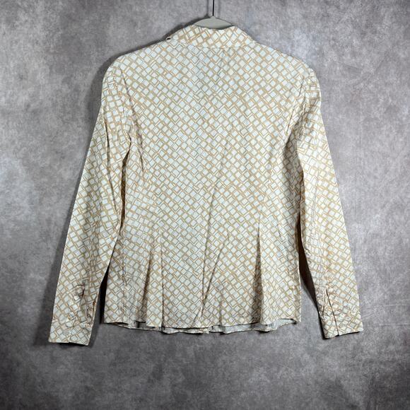 Lafayette 148 Shirt Womens 4 Beige Tan Geometric‎ Button Up Long Sleeves Casual - Picture 4 of 8